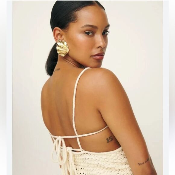 Reformation Heidi Open Tank Cream Crochet Camisole NWT L $148 - Picture 2 of 3